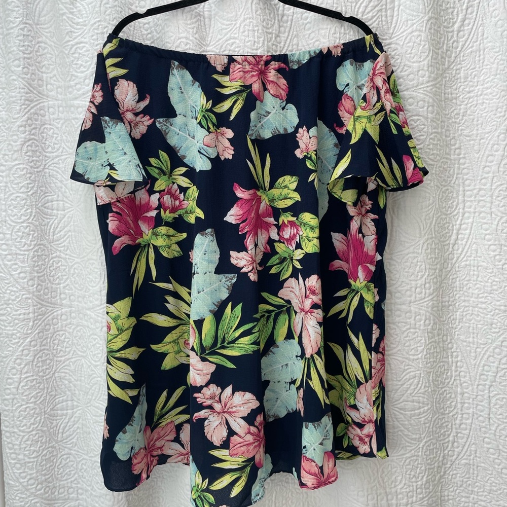 Umgee Tropical off-shoulder oversized mini dress.